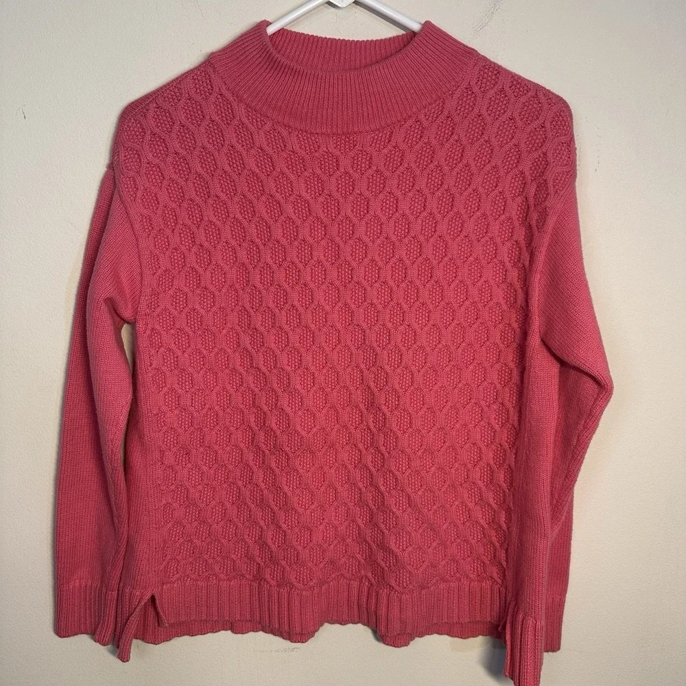 TALBOTS HONEYCOMB HIGH LOW MOCKNECK SWEATER WOMENS SIZE M Petites Pink Pulllover